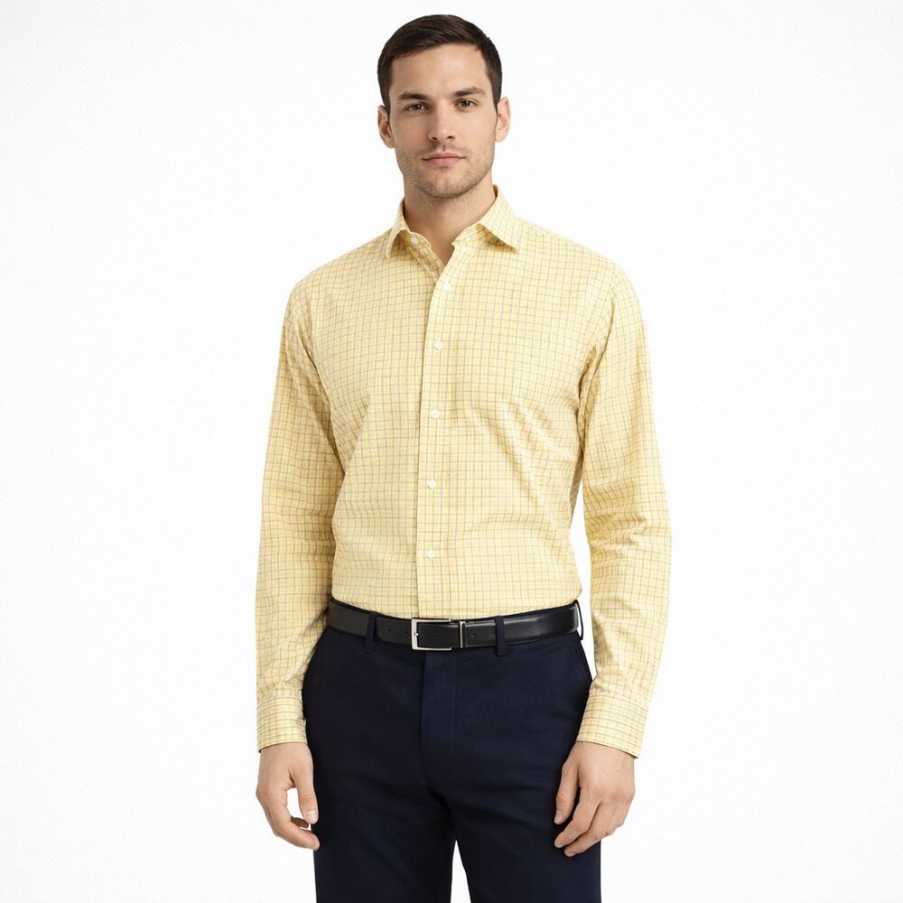 Thomas Pink "Yellow" Check Button Down Shirt 15.5 35 Made in England
